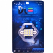   Светодиодная автомобильная лампа C5W SV8-5 36мм - SMD3528 16Led 1.28Вт 12v Белый